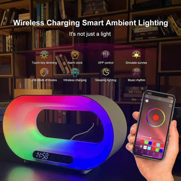 Multi-function 3 In 1 LED Night Light APP Control RGB Atmosphere Desk Lamp Smart Multifunctional Wireless Charger Alarm Clock - TrendSetDas