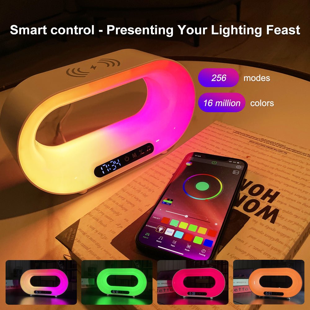 Multi-function 3 In 1 LED Night Light APP Control RGB Atmosphere Desk Lamp Smart Multifunctional Wireless Charger Alarm Clock - TrendSetDas